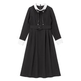 リボン付デコルテシアーフレアワンピース