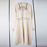 バイカラー襟付きニットフレアワンピース