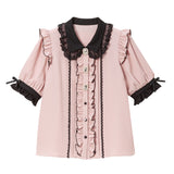 3連ビジューレースフリルブラウス