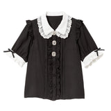 3連ビジューレースフリルブラウス