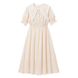 レース襟エアリージャガードワンピース