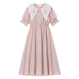 レース襟エアリージャガードワンピース