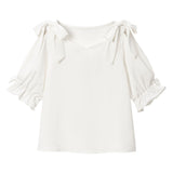 【メール便】2way肩リボンハートネックブラウス