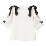 【メール便】2way肩リボンハートネックブラウス