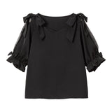 【メール便】2way肩リボンハートネックブラウス