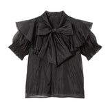 【メール便】エンジェルフリルシアーボウタイブラウス