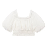 バルーン袖ドットチュールコンパクトシアーブラウス