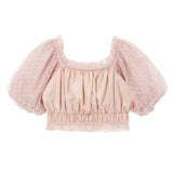 バルーン袖ドットチュールコンパクトシアーブラウス