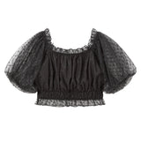 バルーン袖ドットチュールコンパクトシアーブラウス