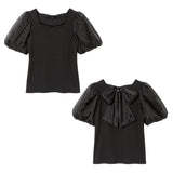 選べるネックシアーリボンガーリートップス