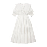 ビッグ襟セーラーティアードロングワンピース