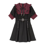 ガーターデザインバラ刺繍ワンピース