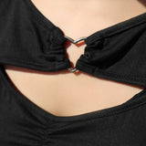 【メール便】ハートパーツバストギャザー半袖カットソートップス