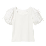 【メール便】ダブルリボンオープンパフ袖カットソー