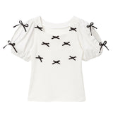 【メール便】ダブルリボンオープンパフ袖カットソー