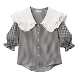 Vネックビッグセーラーフリル襟ブラウス