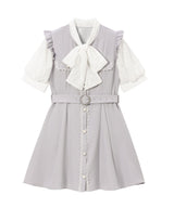 ボウタイレースビジューベルトワンピース