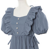 ナローリボンショルダーフリルワンピース