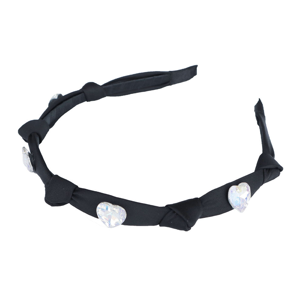 新春セール】ハートビジューサテン細めリボンカチューシャ