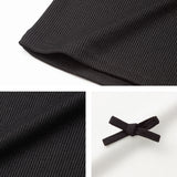 ダブルリボンオープンパフ袖カットソー