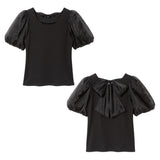 選べるネックシアーリボンガーリーカットソートップス