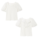 選べるネックシアーリボンガーリーカットソートップス