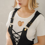 【メール便】バストハート開きクルーネックリブ半袖ニットトップス