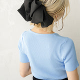 【メール便】バストハート開きクルーネックリブ半袖ニットトップス