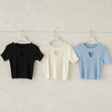 【メール便】バストハート開きクルーネックリブ半袖ニットトップス