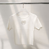 【メール便】バストハート開きクルーネックリブ半袖ニットトップス