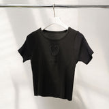 【メール便】バストハート開きクルーネックリブ半袖ニットトップス