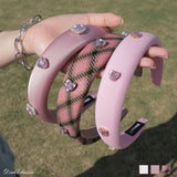 ピンクハートビジュー太めカチューシャ