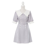 ダブルボタンセーラーフリル襟ワンピース