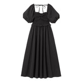 胸元リボンシャーリングワンピース