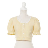 ハートボタンクロップドリブカーディガントップス