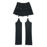 レッグウォーマー付スタッズデザインプリーツスカパンセット