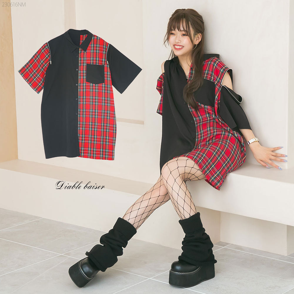 ピンクとホワイトのチェック柄シャツワンピース 楽天市場】トップス ワンピース シャツワンピ レディース 送料