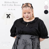 【メール便】リボンビジューフリル襟ブラウス