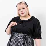 【メール便】リボンビジューフリル襟ブラウス