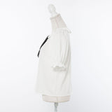 【メール便】リボンビジューフリル襟ブラウス