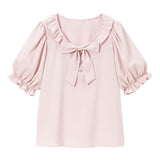 【メール便】リボンビジューフリル襟ブラウス