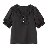 【メール便】リボンビジューフリル襟ブラウス