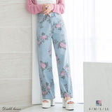 バラプリントワイドデニムパンツ