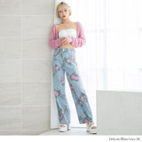 バラプリントワイドデニムパンツ