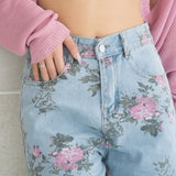 バラプリントワイドデニムパンツ