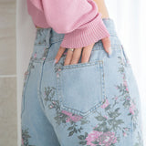 バラプリントワイドデニムパンツ