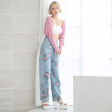 バラプリントワイドデニムパンツ