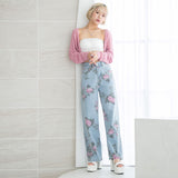 バラプリントワイドデニムパンツ