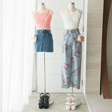 バラプリントワイドデニムパンツ