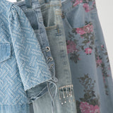 バラプリントワイドデニムパンツ